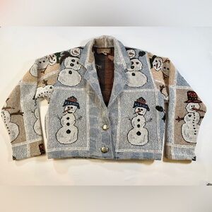Painted Pony Vintage Tapestry Snowman Jacket – Size Small – Made in USA